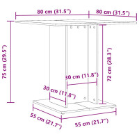 Produktbild för Matbord åldrat trä 80x80x75 cm konstruerat trä