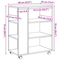 Produktbild för Skåp med hjul artisan ek 60x35x75 cm konstruerat trä