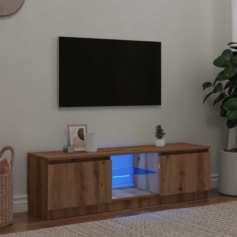 Produktbild för TV-bänk med LED-lampor artisan ek 140x40x36cm konstruerat trä