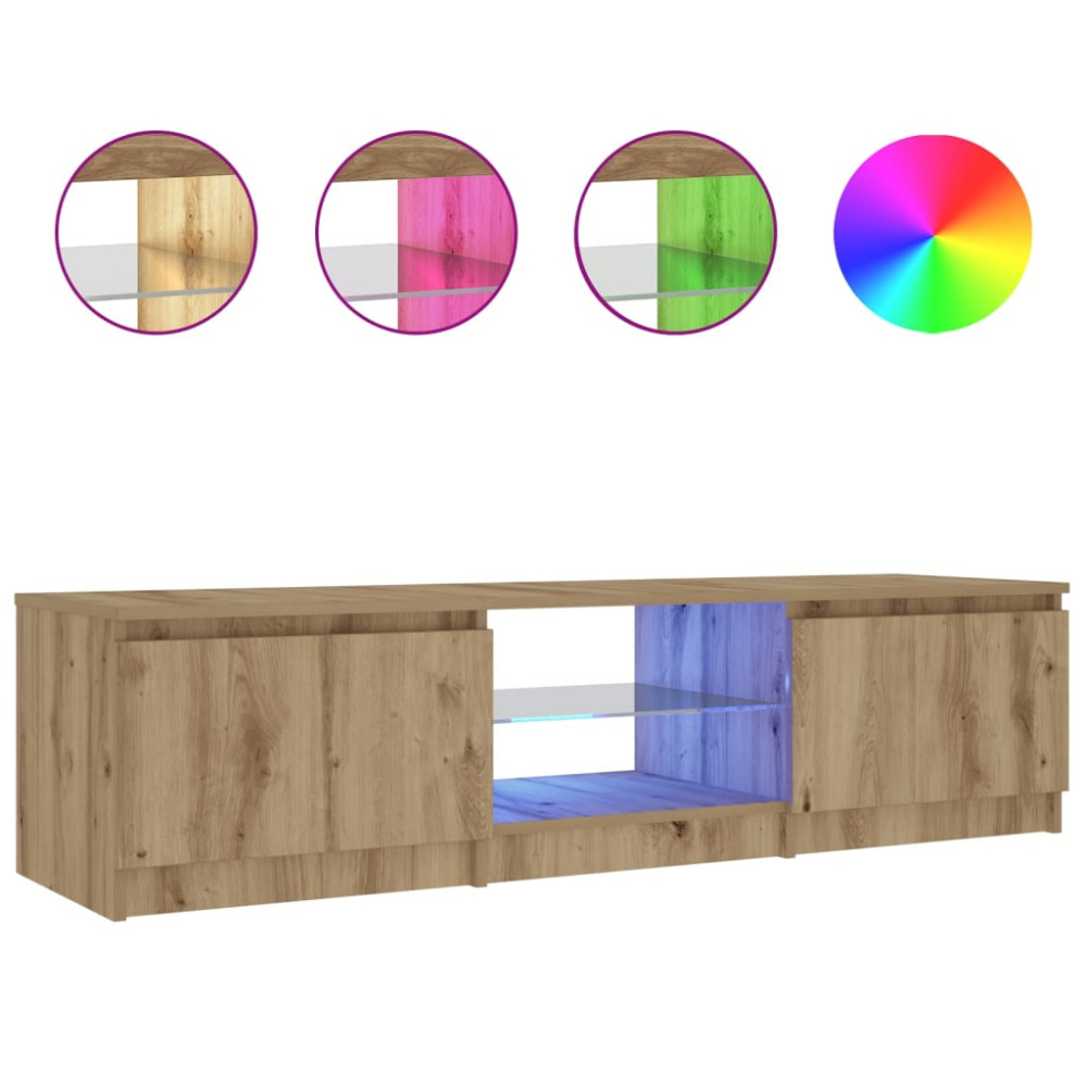 Produktbild för TV-bänk med LED-lampor artisan ek 140x40x36cm konstruerat trä