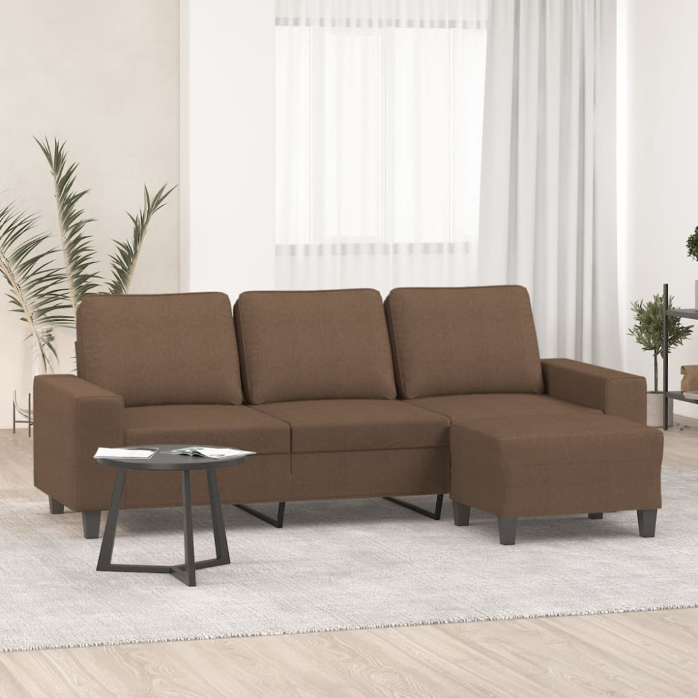 Produktbild för 3-sitssoffa med fotpall Brun 180 cm tyg