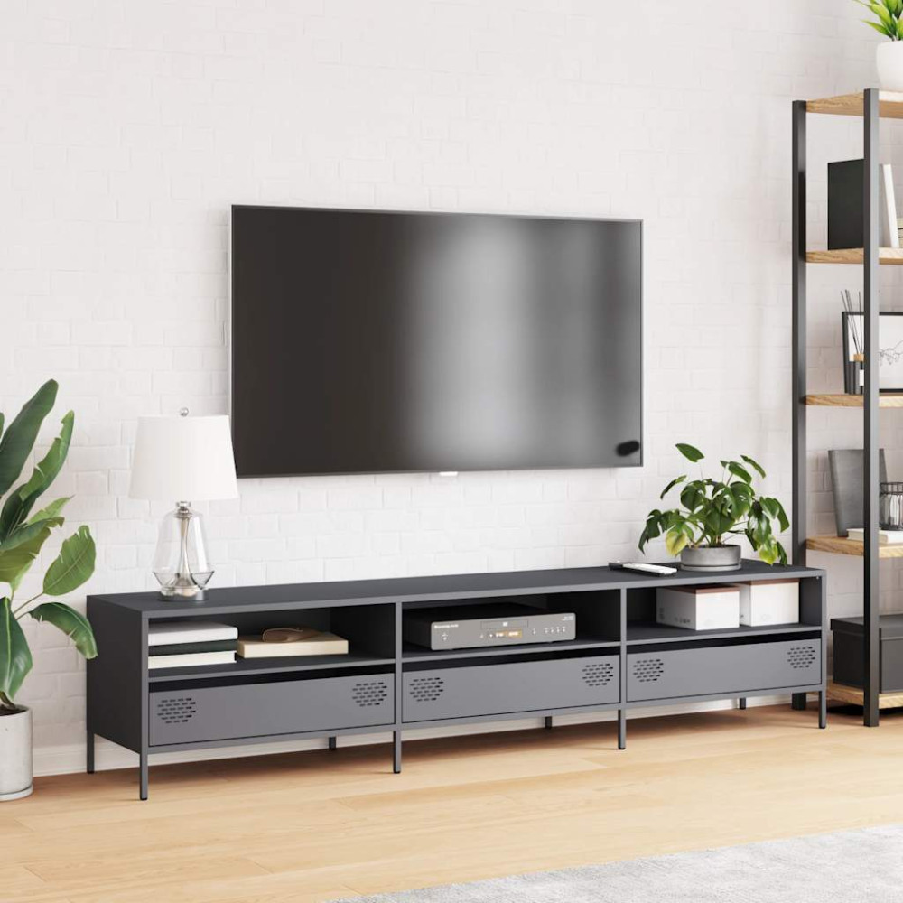Produktbild för Tv-bänk antracit 202x39x43,5 cm kallvalsat stål
