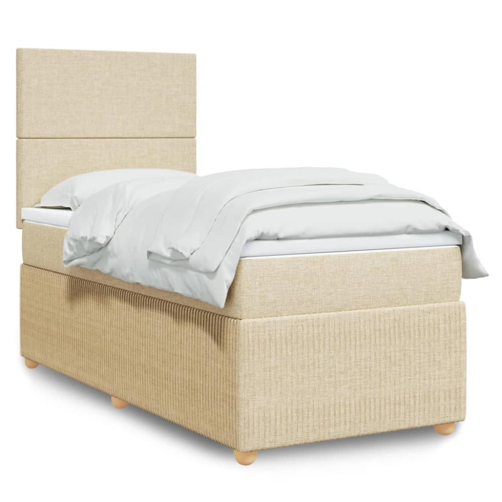 Produktbild för Ramsäng med madrass gräddvit 90x190 cm tyg
