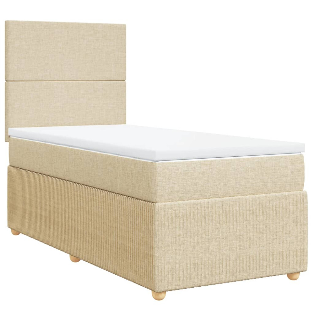 Produktbild för Ramsäng med madrass gräddvit 90x190 cm tyg