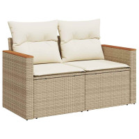Produktbild för Matgrupp för trädgården med dynor 7 delar beige konstrotting