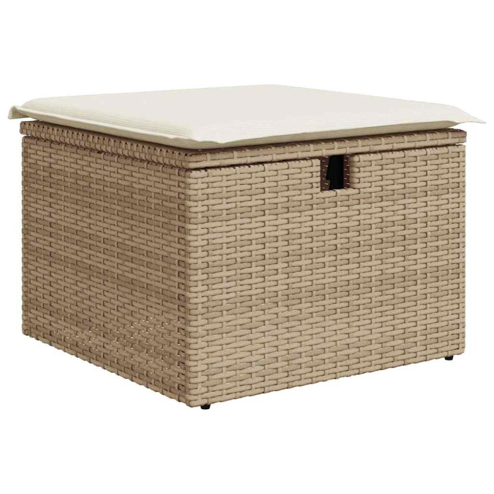 Produktbild för Matgrupp för trädgården med dynor 7 delar beige konstrotting
