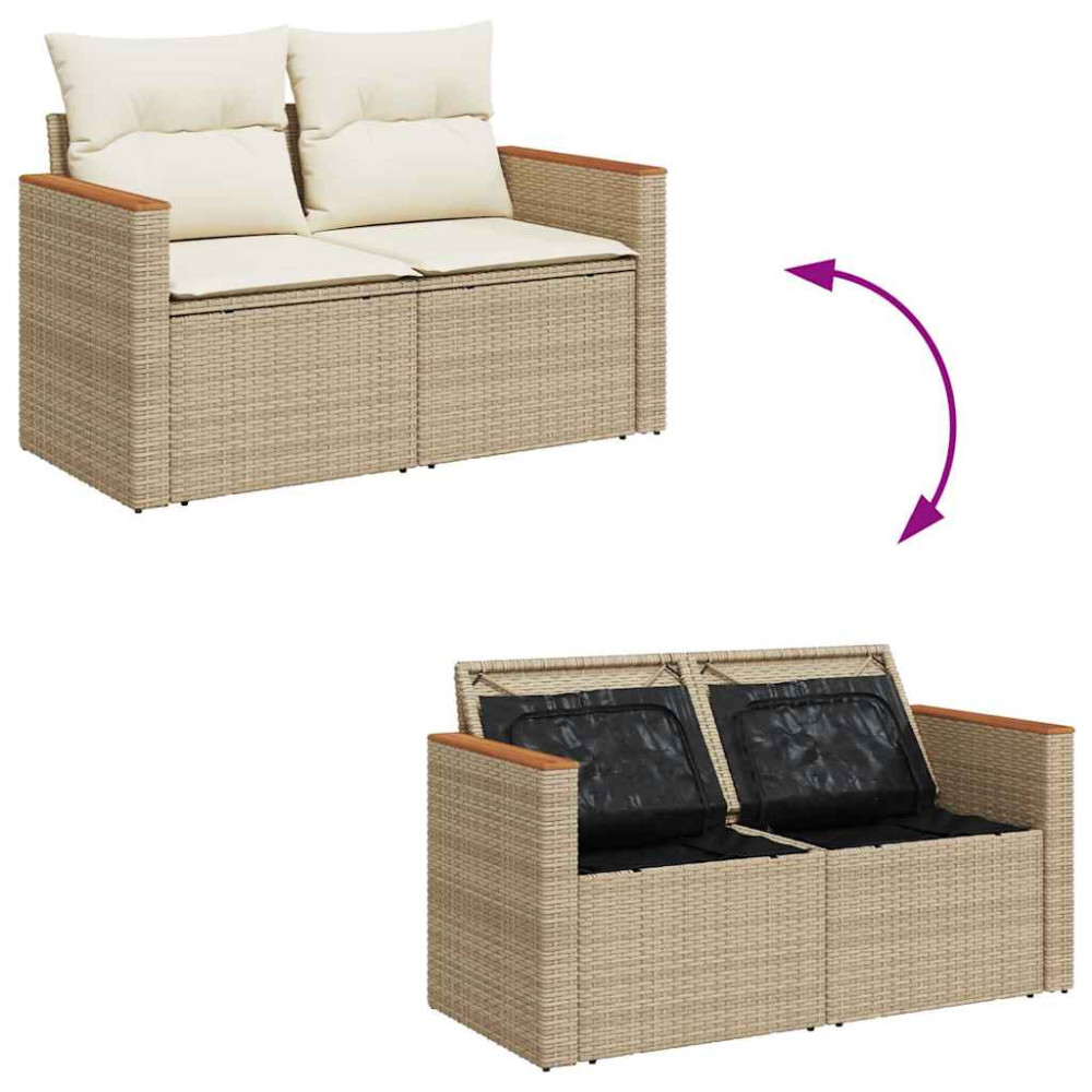 Produktbild för Matgrupp för trädgården med dynor 7 delar beige konstrotting
