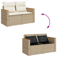 Produktbild för Matgrupp för trädgården med dynor 7 delar beige konstrotting