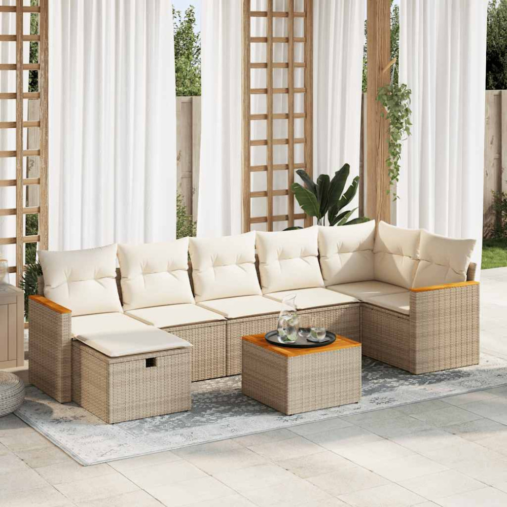 Produktbild för Matgrupp för trädgården med dynor 8 delar beige konstrotting