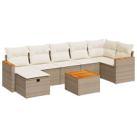Produktbild för Matgrupp för trädgården med dynor 8 delar beige konstrotting