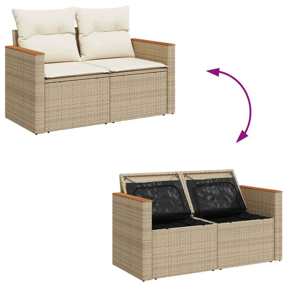 Produktbild för Matgrupp för trädgården med dynor 8 delar beige konstrotting