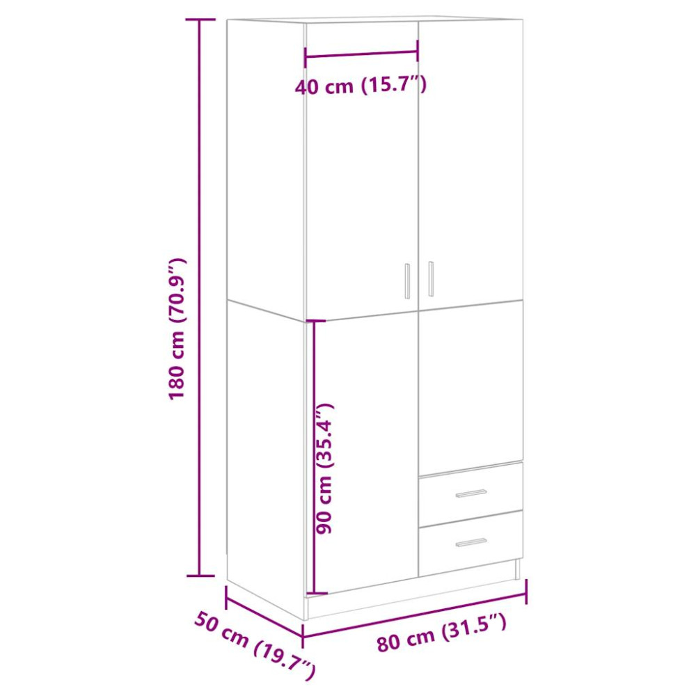 Produktbild för Garderob åldrat trä 80x52x180 cm konstruerat trä
