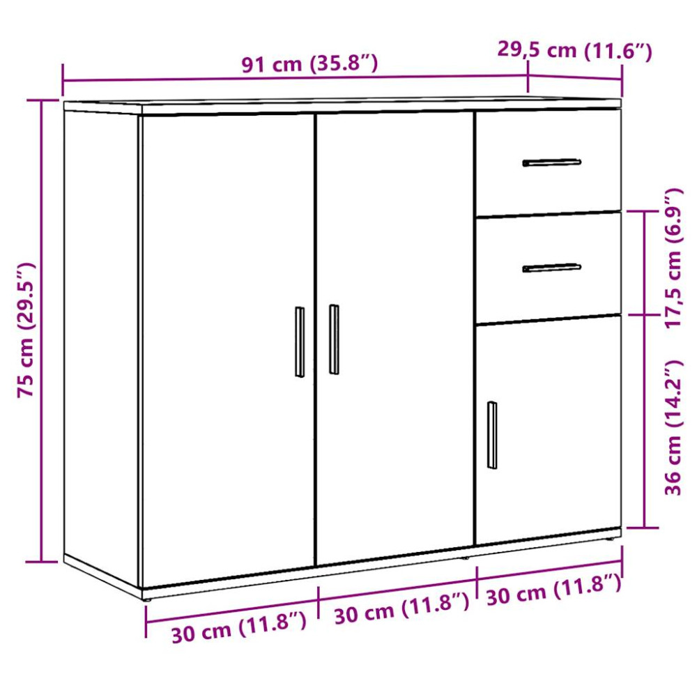 Produktbild för Skänk hantverksmässig ek 91x29,5x75 cm konstruerat trä