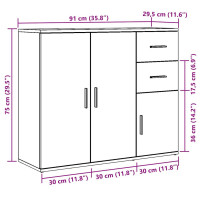 Produktbild för Skänk hantverksmässig ek 91x29,5x75 cm konstruerat trä