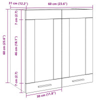 Produktbild för Väggskåp för kök med glasdörr betonggrå 60x31x60 cm