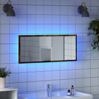 Produktbild för Badrumsspegel LEDs rökfärgad ek 100x8,5x37 cm konstruerat trä