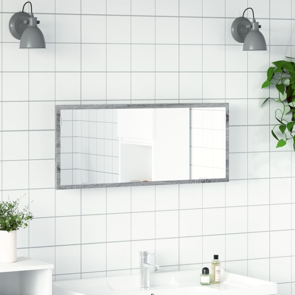 Produktbild för Badrumsspegel med LED grå sonoma 100x8,5x37 cm konstruerat trä