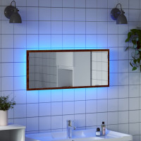 Produktbild för Badrumsspegel med LED brun ek 100x8,5x37 cm konstruerat trä