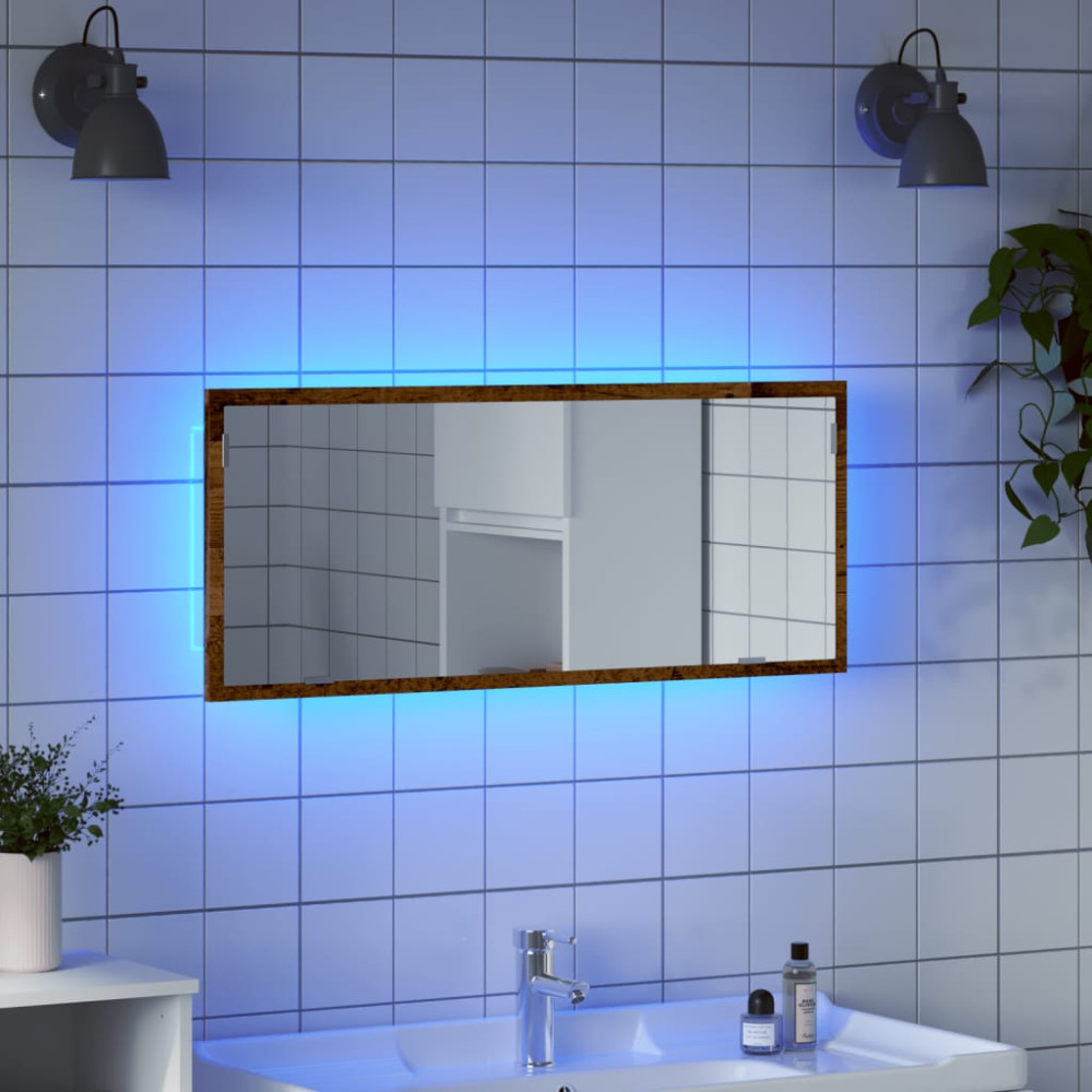 Produktbild för Badrumsspegel med LED åldrat trä 100x8,5x37 cm konstruerat trä