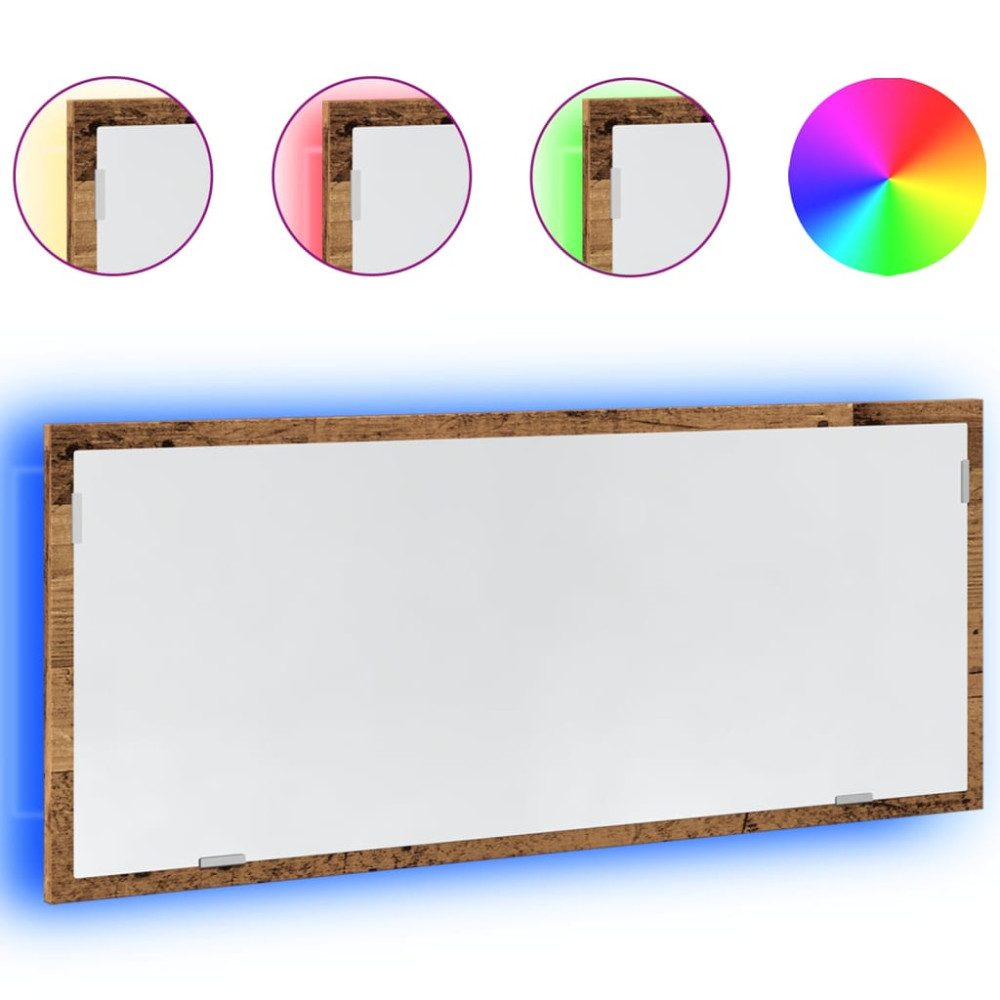 Produktbild för Badrumsspegel med LED åldrat trä 100x8,5x37 cm konstruerat trä