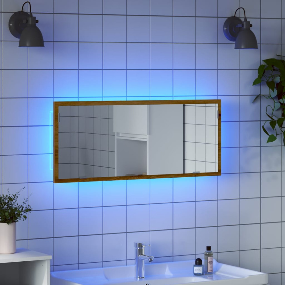 Produktbild för Badrumsspegel med LED artisan ek 100x8,5x37 cm konstruerat trä
