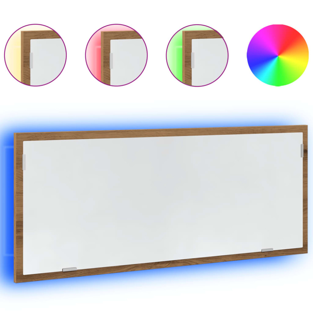 Produktbild för Badrumsspegel med LED artisan ek 100x8,5x37 cm konstruerat trä