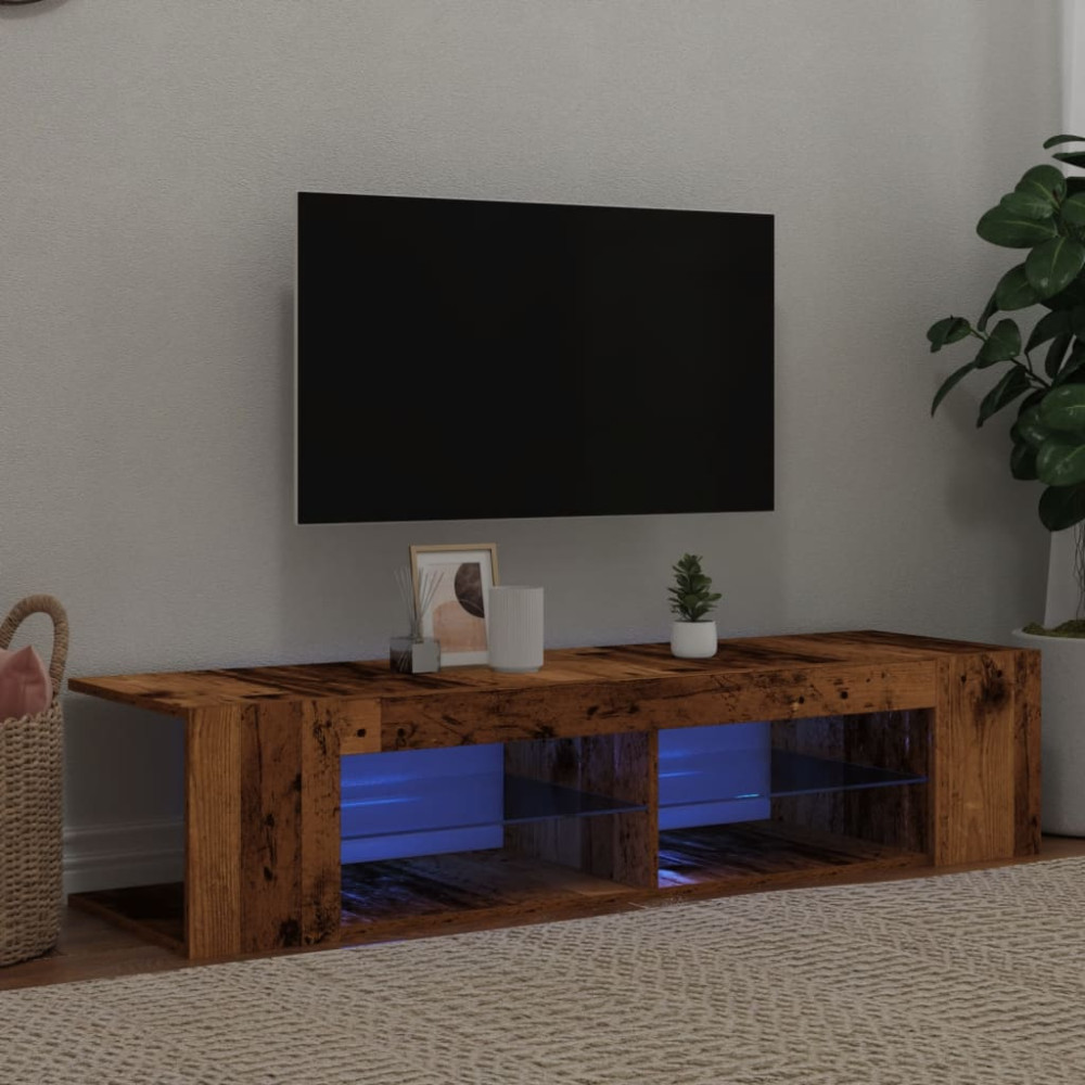 Produktbild för TV-bänk med LED-lampor åldrat trä 135x39x30 cm konstruerat trä