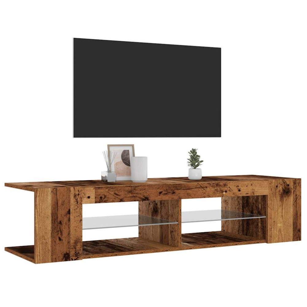 Produktbild för TV-bänk med LED-lampor åldrat trä 135x39x30 cm konstruerat trä