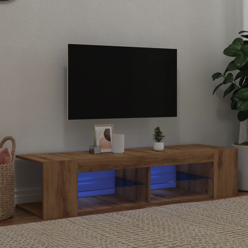 Produktbild för TV-bänk med LED-lampor artisan ek 135x39x30 cm konstruerat trä