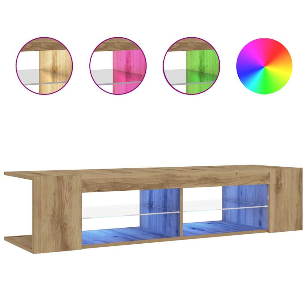Produktbild för TV-bänk med LED-lampor artisan ek 135x39x30 cm konstruerat trä