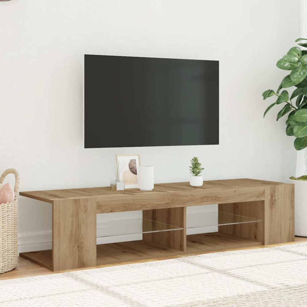 Produktbild för TV-bänk med LED-lampor artisan ek 135x39x30 cm konstruerat trä