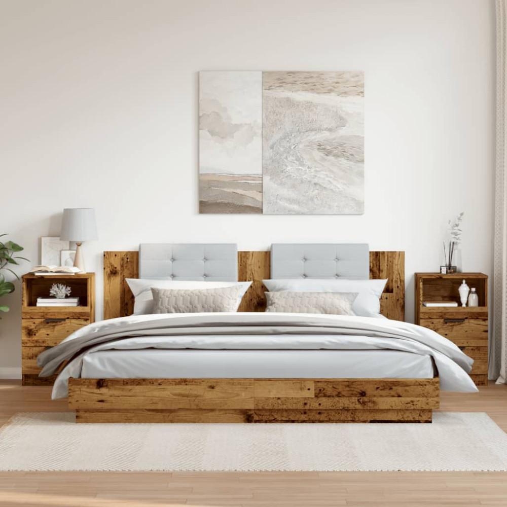 Produktbild för Sängbord 2 st åldrat trä 40x36x65 cm konstruerat trä