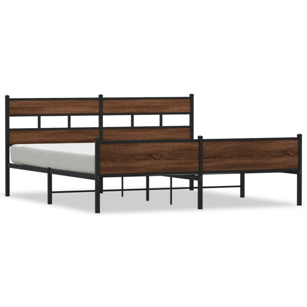 Produktbild för Sängram utan madrass metall brun ek 180x200 cm