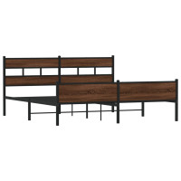 Produktbild för Sängram utan madrass metall brun ek 180x200 cm