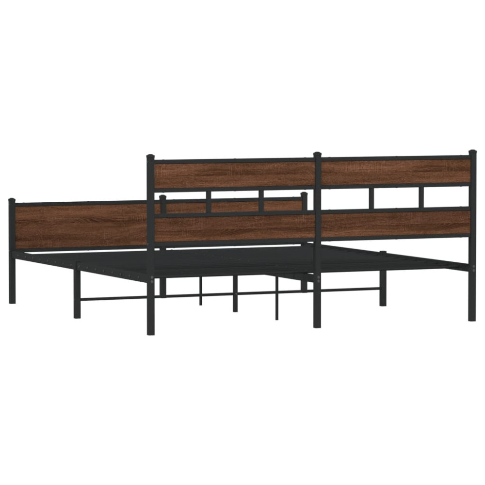 Produktbild för Sängram utan madrass metall brun ek 180x200 cm