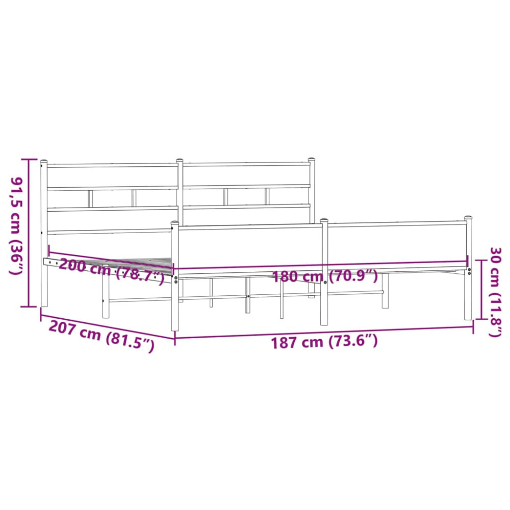 Produktbild för Sängram utan madrass metall brun ek 180x200 cm