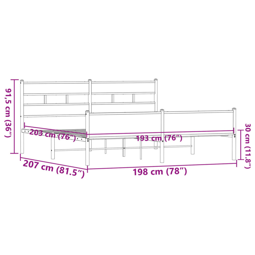 Produktbild för Sängram utan madrass metall brun ek 193x203 cm