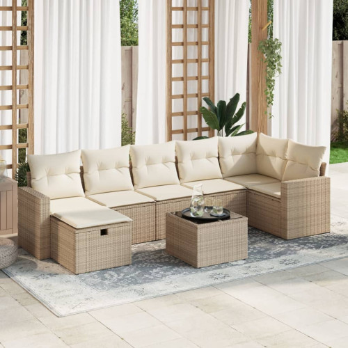 vidaXL Matgrupp för trädgården med dynor 8 delar beige konstrotting
