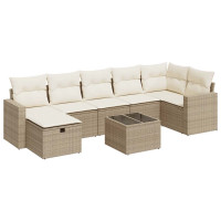 Produktbild för Matgrupp för trädgården med dynor 8 delar beige konstrotting