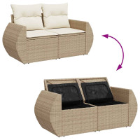 Produktbild för Matgrupp för trädgården med dynor 7 delar beige konstrotting