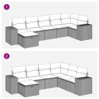 Produktbild för Matgrupp för trädgården med dynor 7 delar beige konstrotting