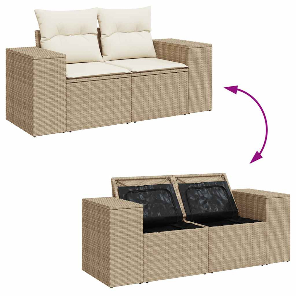 Produktbild för Matgrupp för trädgården med dynor 7 delar beige konstrotting
