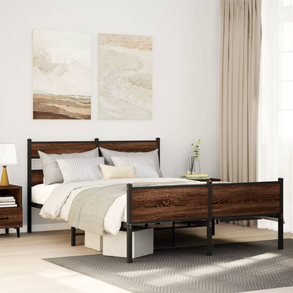 Produktbild för Sängram utan madrass brun ek 137x190 cm konstruerad trä