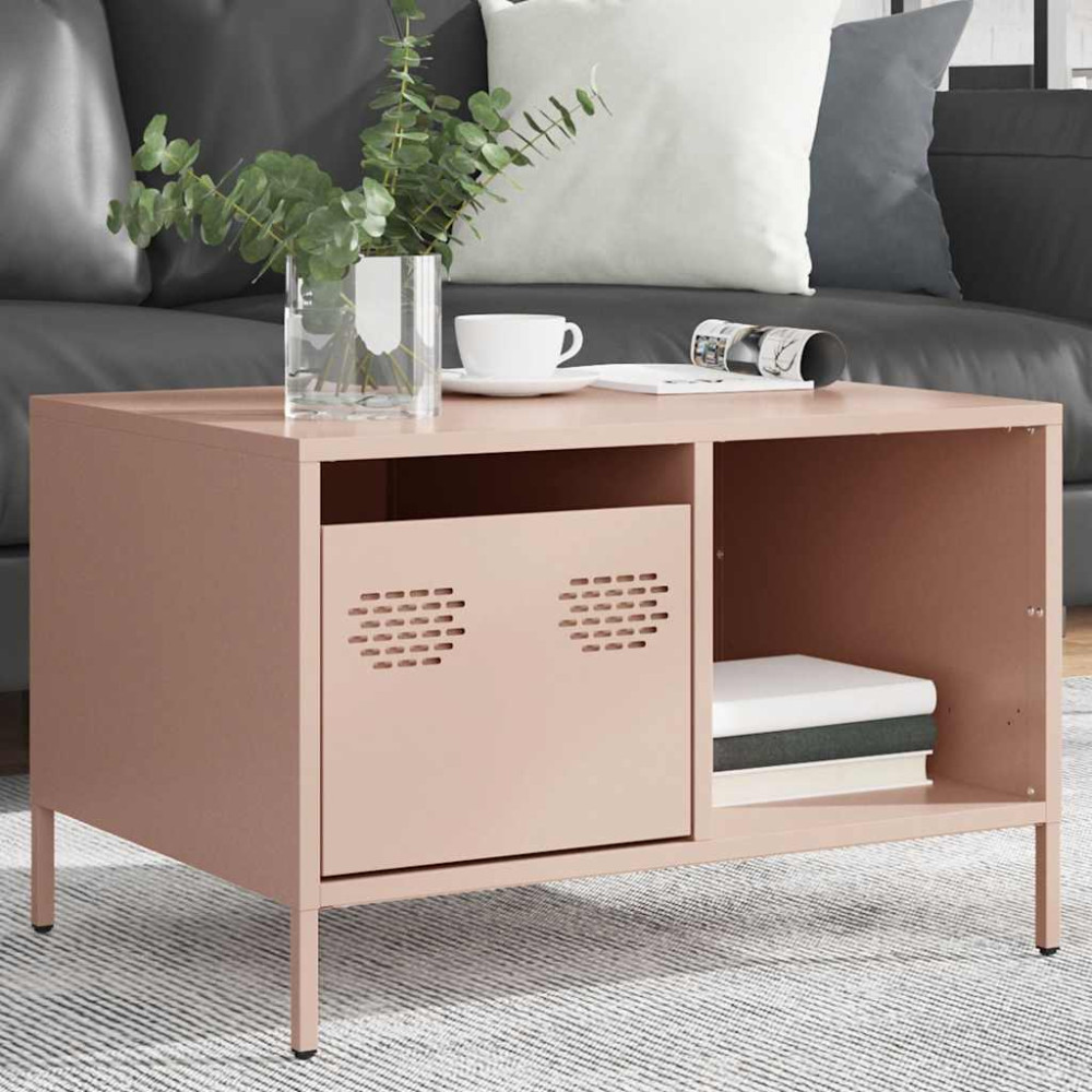 Produktbild för Soffbord rosa 68,5x50x43,5 cm kallvalsat stål