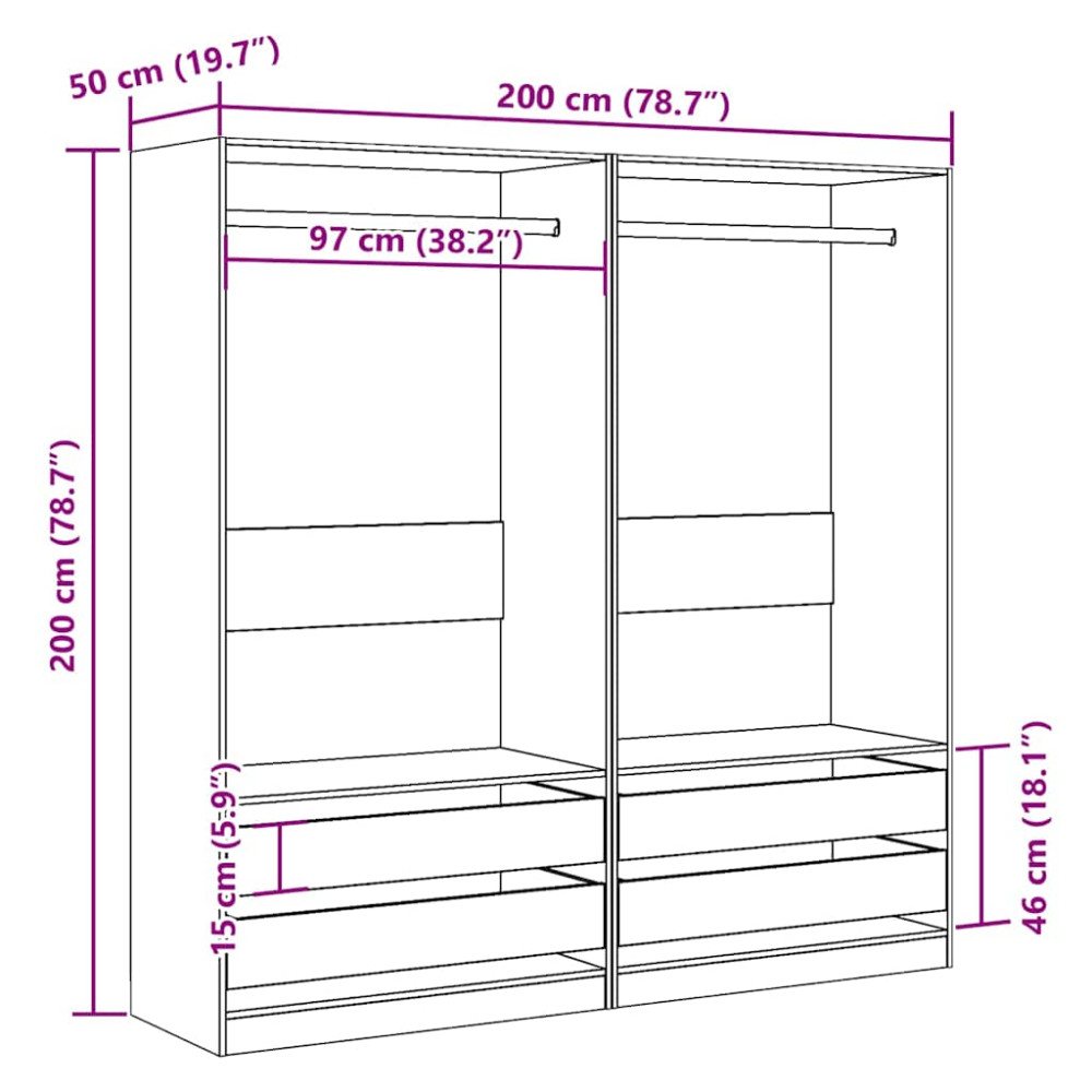 Produktbild för Garderob ek 100x50x200 cm konstruerat trä