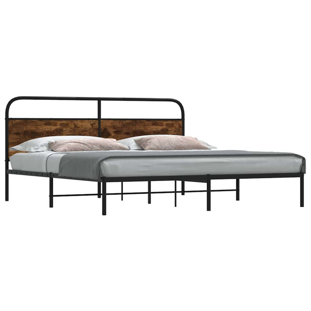 Produktbild för Sängram utan madrass metall rökfärgad ek 183x213 cm