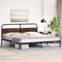 Produktbild för Sängram utan madrass metall rökfärgad ek 183x213 cm