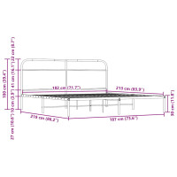 Produktbild för Sängram utan madrass metall rökfärgad ek 183x213 cm