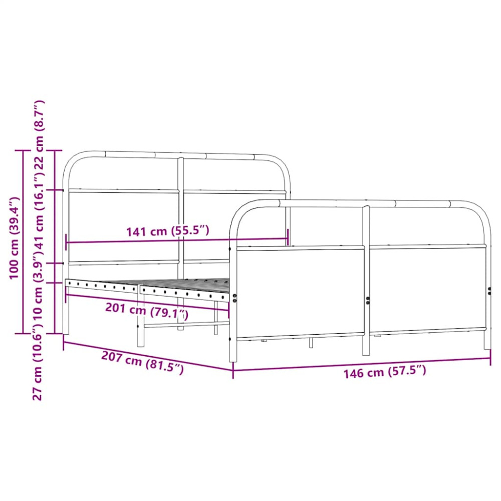 Produktbild för Sängram utan madrass metall rökfärgad ek 140x200 cm