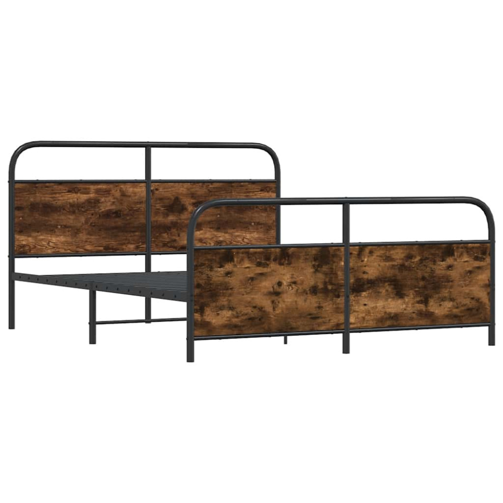 Produktbild för Sängram utan madrass metall rökfärgad ek 183x213 cm